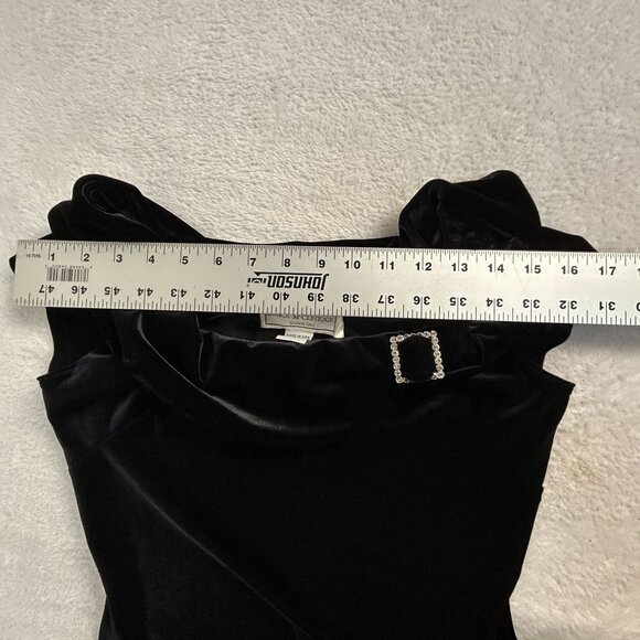 Jessica McClintock Gunne Sax Black Velvet Off-Shoulder Mini Dress 5/6 Stretch - Picture 5 of 8